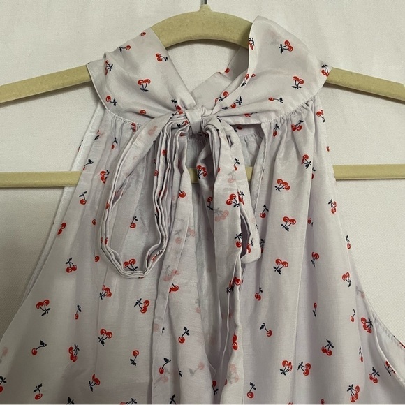 J. Crew Silk Blend Cherry Print Sleeveless HighTie Neck Halter Blouse Top - Picture 14 of 14